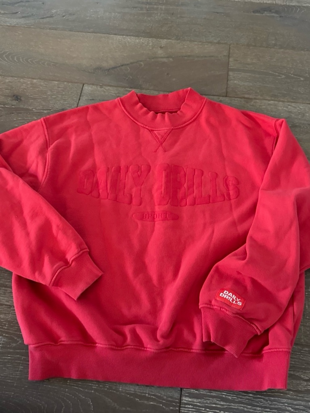Daily Drills Red Embossed Crewneck Sweatshirt